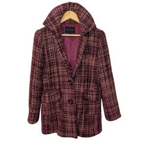 Banana Republic Wool/Mohair Tweed Pea Coat | Burgundy/Pink Mix | M